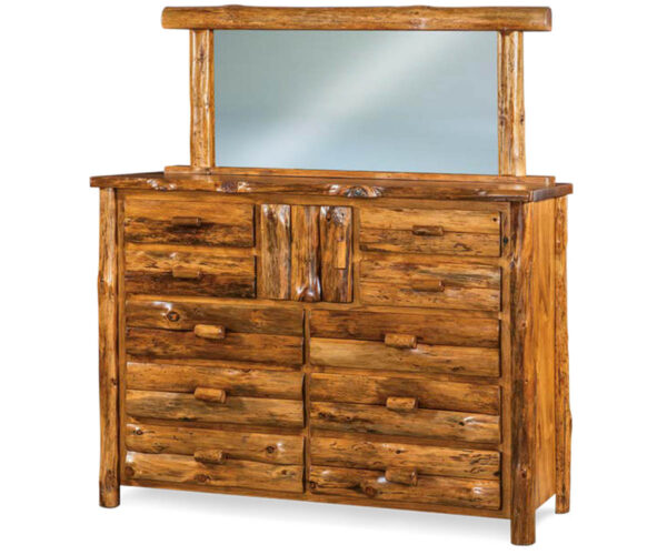 10 Drawer 1 Door Dresser with Mirror - Rustic Pine